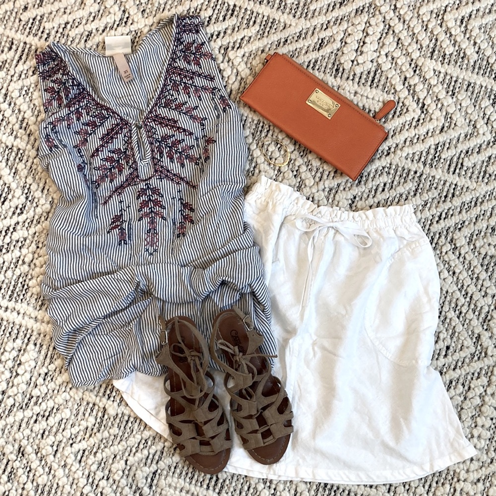 H&M Linen Blend White Skirt - Adjustable tie waist - Pockets! - Size 6